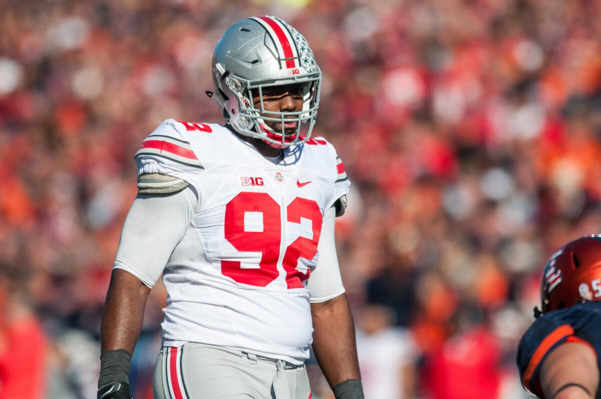 Defensive tackle isn’t considered a sexy position, but there are quite a few attractive defensive linemen in the 2016 draft. No matter the scheme – 4-3 or 3-4 – there’s someone that can help most NFL teams, and talents like Ohio State’s Adolphus Washington (pictured), Temple’s Matt Ioannidis, Mississippi State’s Chris Jones and Baylor’s Shawn Oakman (who has some legal troubles) will be available in the later rounds. But expect a run on defense ends early, especially for the talents like Florida’s Jonathan Bullard, who aren’t viewed as hybrid linebackers.