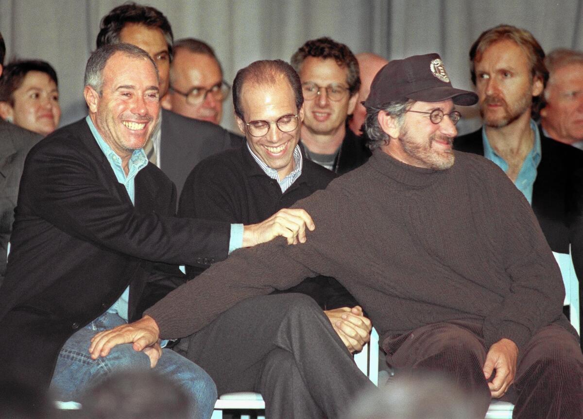 Jeffery Katzenberg, center, created DreamWorks with David Geffen, left, and Steven Spielberg. Above, the trio in 1995.