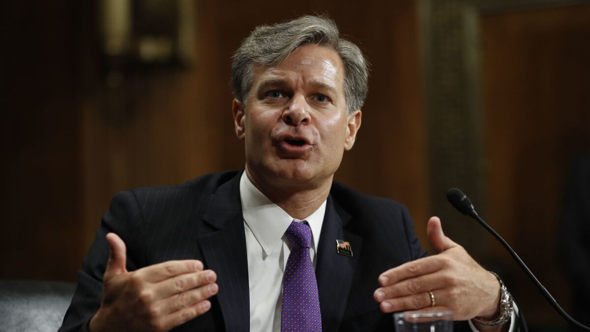 FBI director nominee Christopher Wray testifies before the Senate Judiciary Committee on July 12.