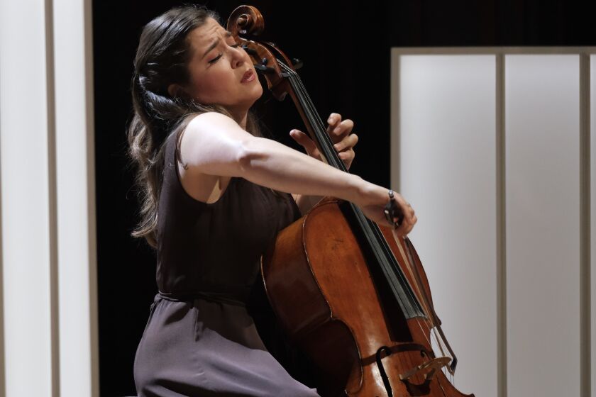 Cellist Alisa Weilerstein performs her "Fragments" piece on Tuesday, March 14, at the Baker-Baum Concert Hall in La Jolla.