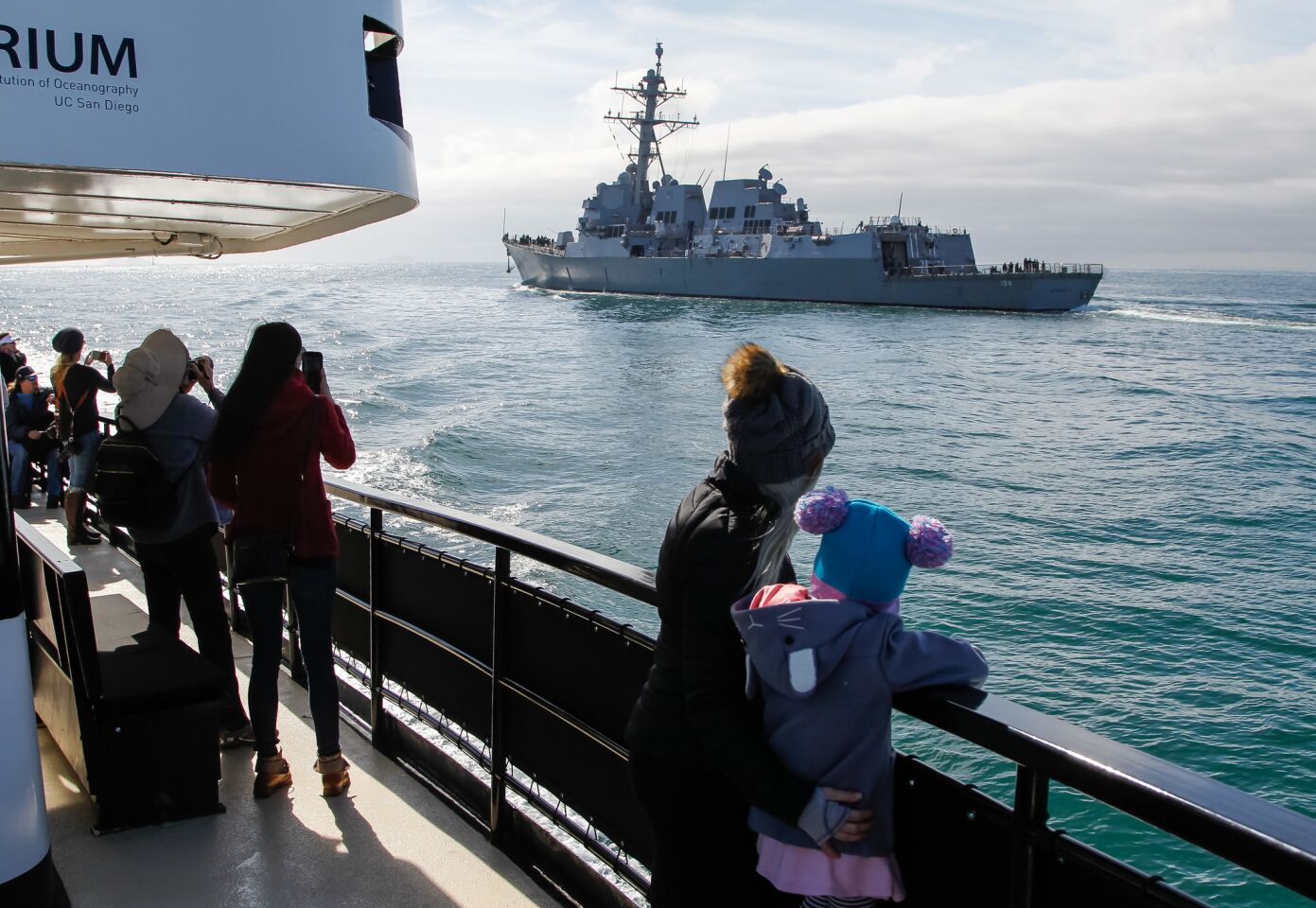 The guided missile destroyer USS Sterett leaves San Diego Bay.