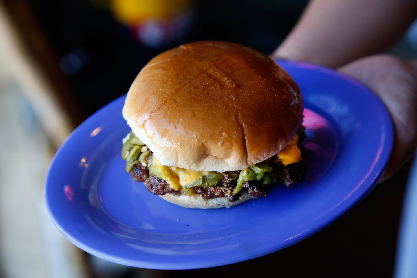 Green chile cheeseburger at Sparky's in Hatch, NM.