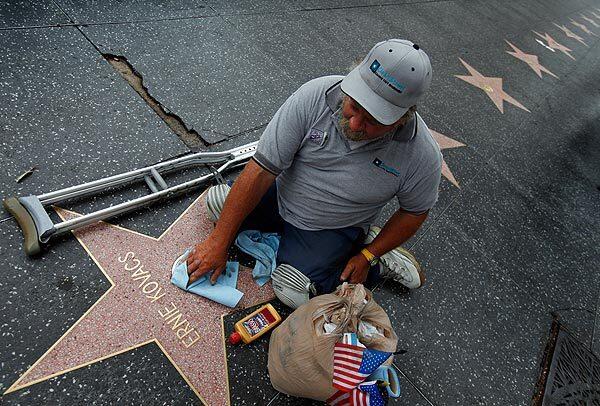 John Peterson, 61, has spent 14 years polishing celebrities' stars on the Hollywood Walk of Fame. "Chewing gum should be banned globally," says the one-legged man. See full story