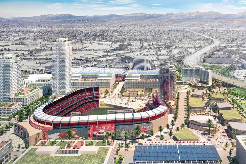 An artist’s rendering of the proposed Angel Stadium development.
