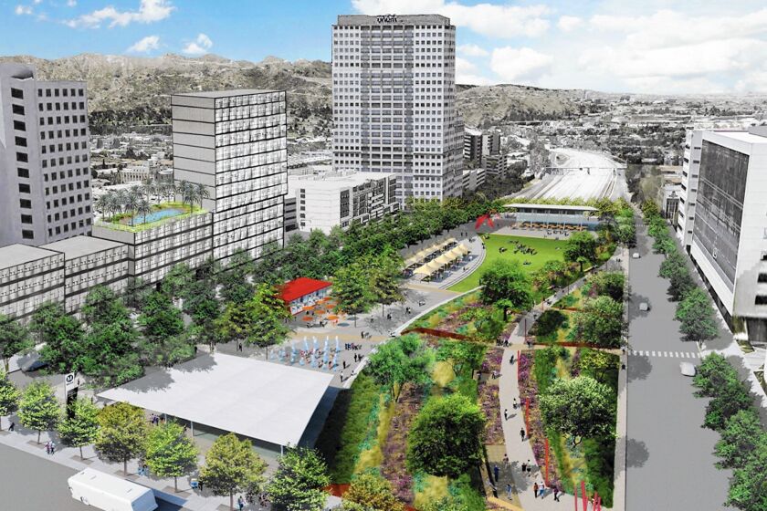 An artist's rendering of a possible park over the Ventura Freeway between Brand Boulevard and Central Avenue.