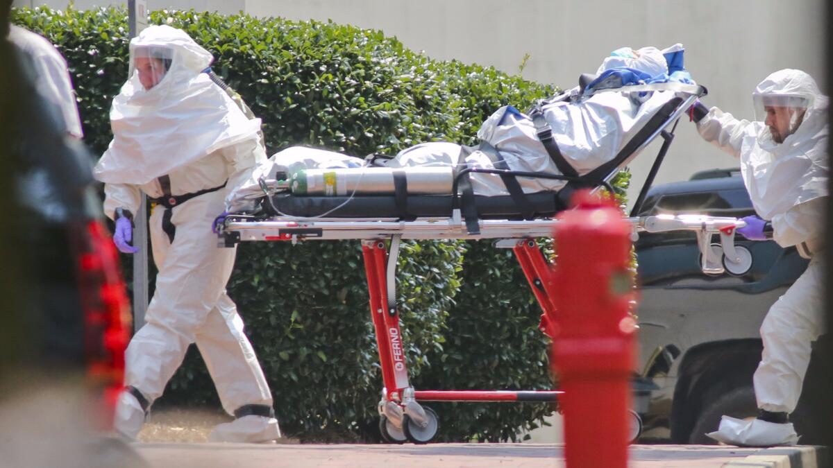 American aid worker Nancy Writebol arrives at Emory University Hospital in Atlanta in 2014. Writebol, who recovered, was treated with the experimental drug ZMapp.