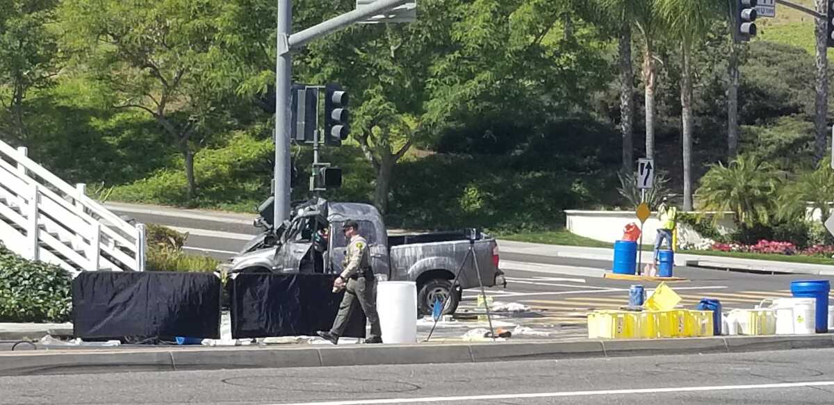 pickup truck crashed into traffic light pole