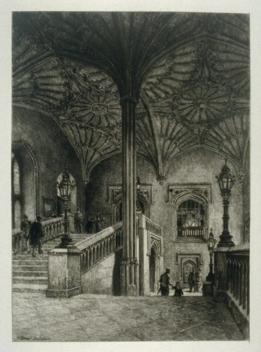 Engraving of a colonnaded entrance
