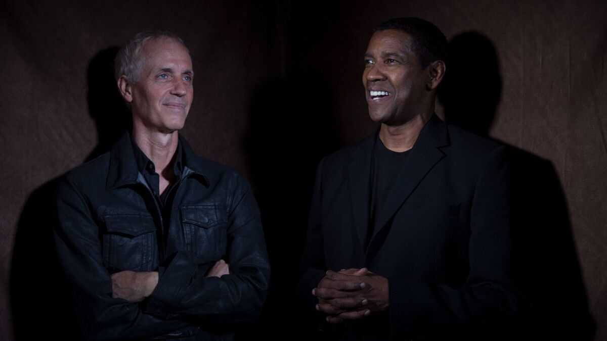 Director Dan Gilroy and Denzel Washington, at the Beverly Wilshire Hotel, collaborated on the film "Roman J. Israel, Esq."
