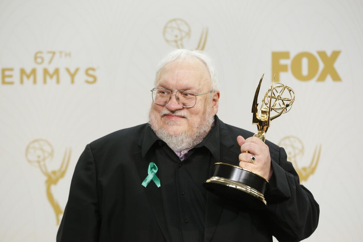 George R. R. Martin, author of the book series on which "Game of Thrones" is based, has not finished the latest installment of the series. He is shown here after winning Outstanding Drama Series for the show at the 67th Annual Primetime Emmy Awards.