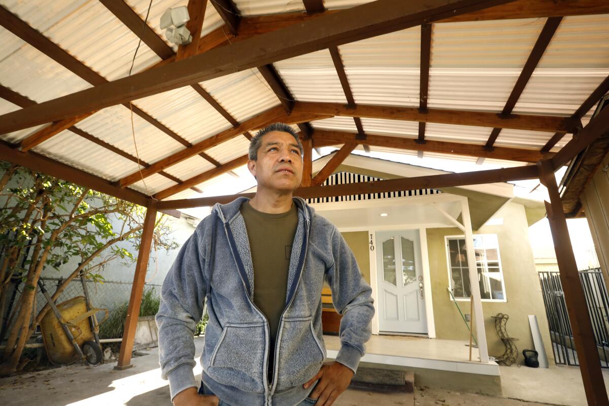 Gustavo Flores Álvarez is ready for his family to move back in. A fire spread from a homeless camp and destroyed his house.
