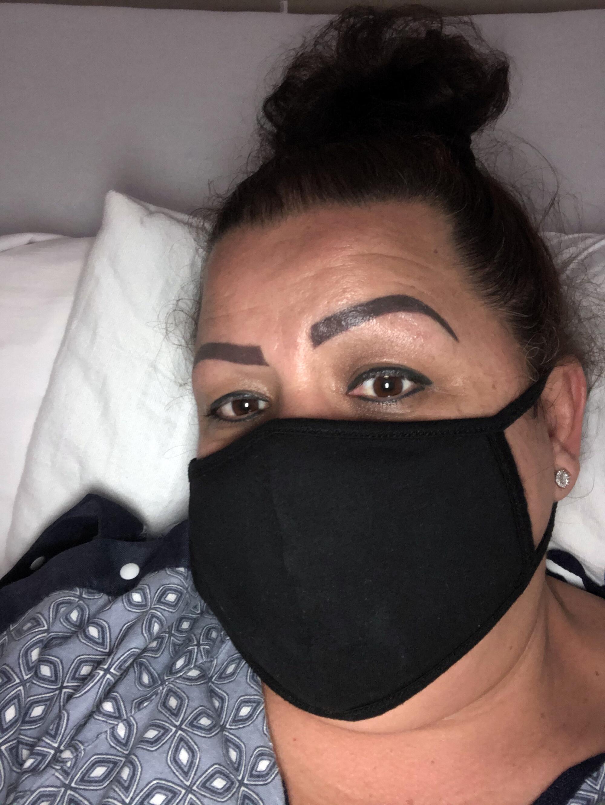 A selfie that Blanca Lopez took on her second day in the hospital