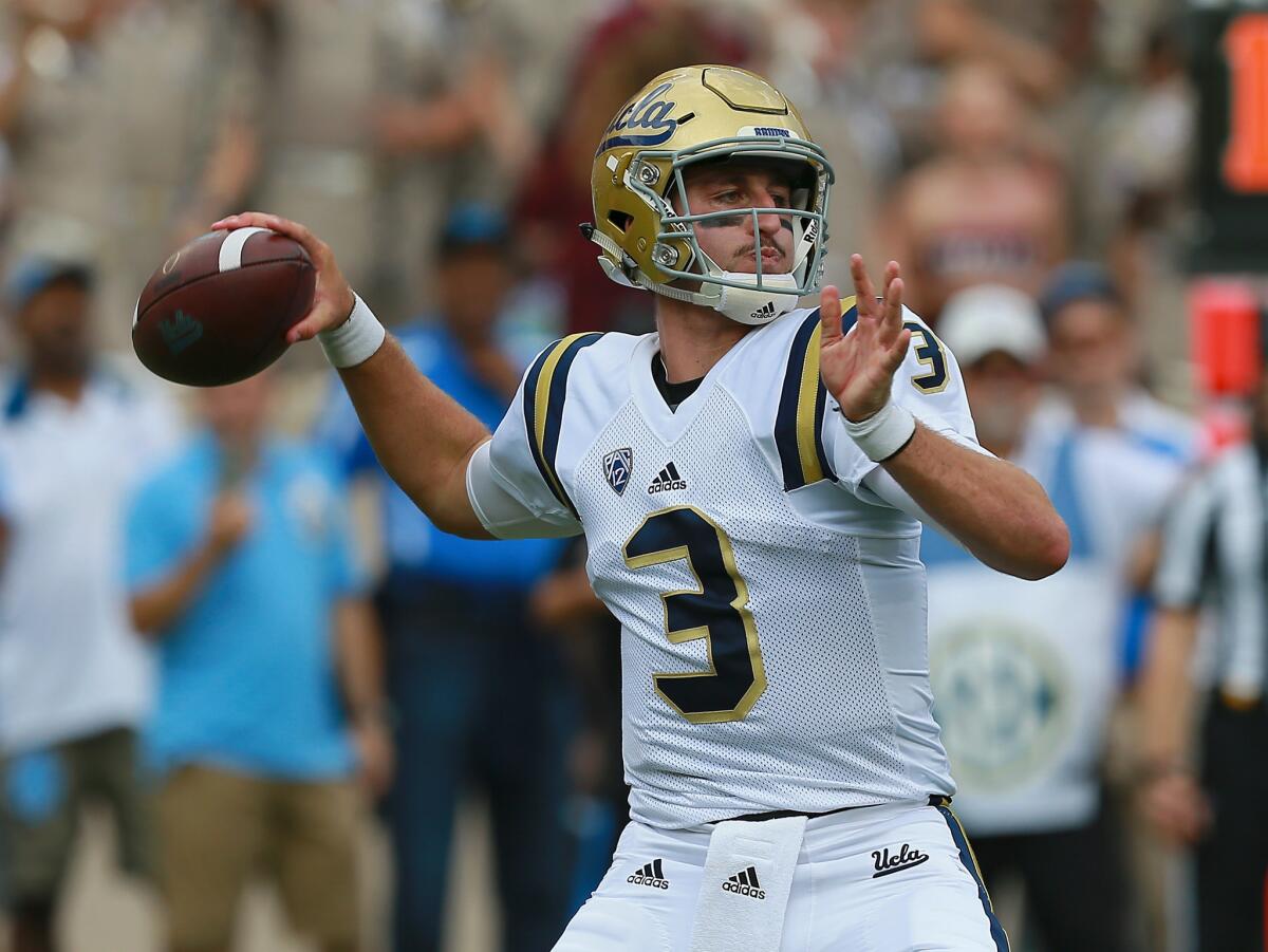 UCLA quarterback looks to throw during a game against Texas A&M on Sept. 3.