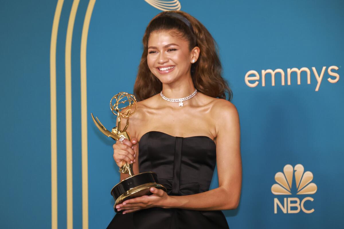zendaya green dress emmys Zendaya stuns in custom Vera Wang dress at Emmy Awards