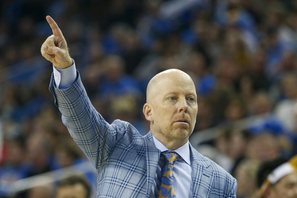 UCLA coach Mick Cronin coaches during a game against Arizona on March 4.