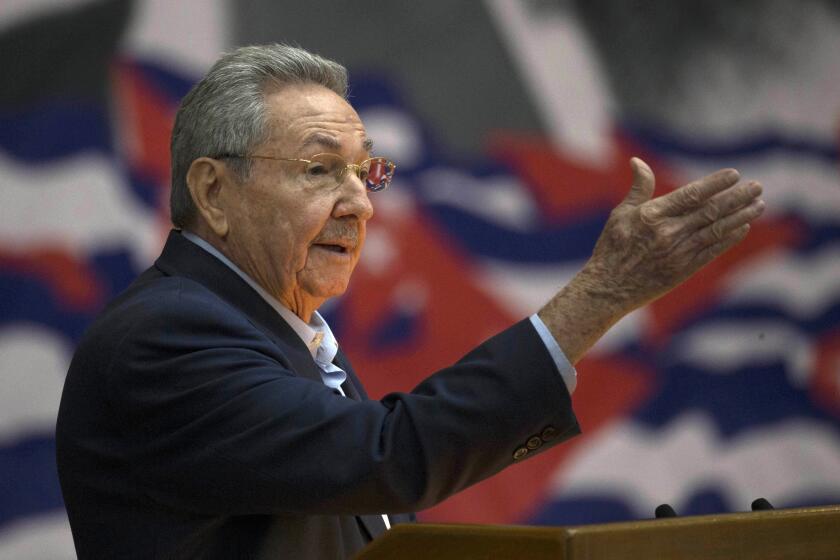 FILE - In this April 16, 2016 file photo, Cuba's President Raul Castro addresses the Cuban Communist Party Congress in Havana, Cuba. The VIII Congress of the Communist Party of Cuba, between April 16 and 19, 2021, could go down in history as the last with a member of the Castro family at the head, if Raul Castro fulfills his announcement to say goodbye as Secretary General. (Ismael Francisco/Cubadebate via AP File)