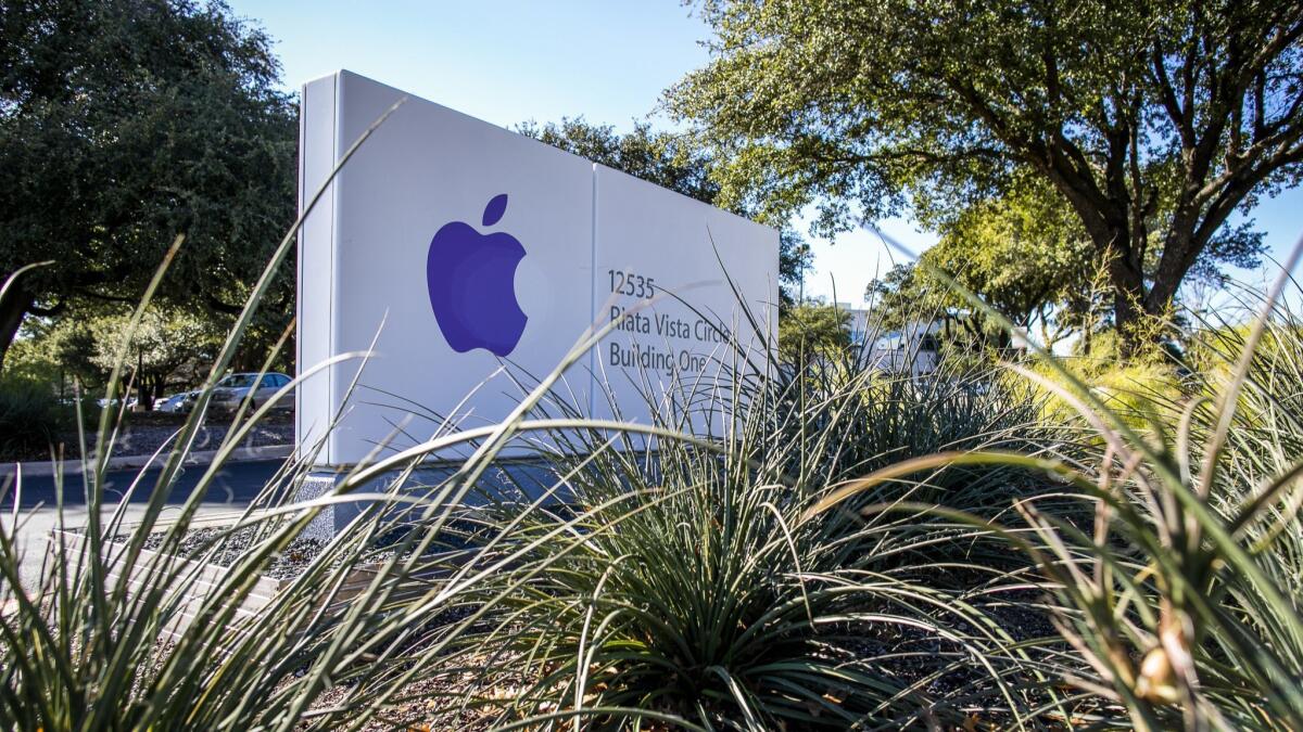 A sign for an existing Apple Inc. office in Austin, Texas. Apple announced it will spend $1 billion on a new campus in North Austin that will initially employ 5,000 and potentially increase to 15,000 workers.