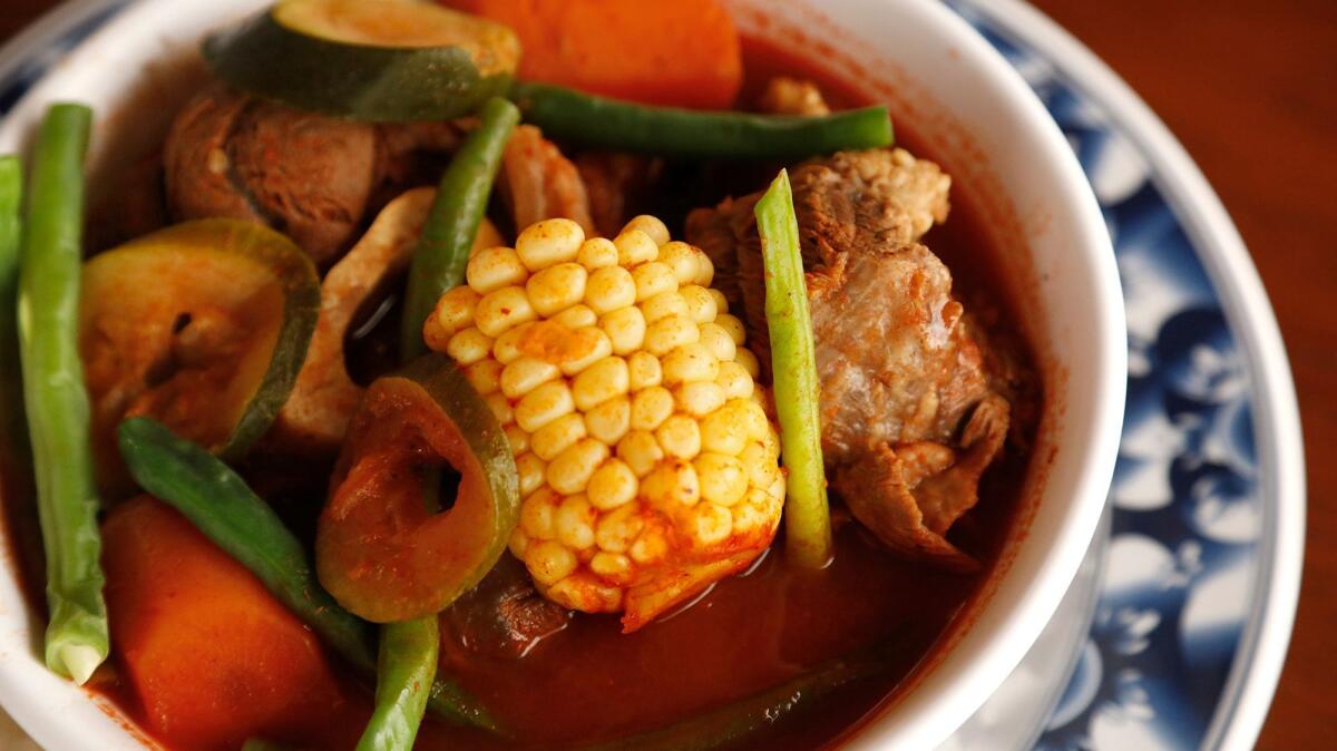 A bowl of mole de olla, or beef stew, at Rincon Poblano Angelita.