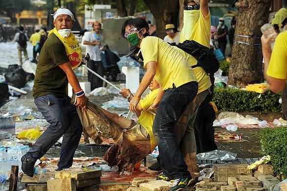 Protest in Thailand - injured man