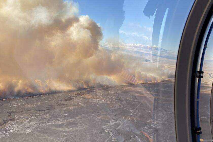 The Airport fire burns east of Bishop in the Owens Valley on Wednesday, Feb. 16, 2022.