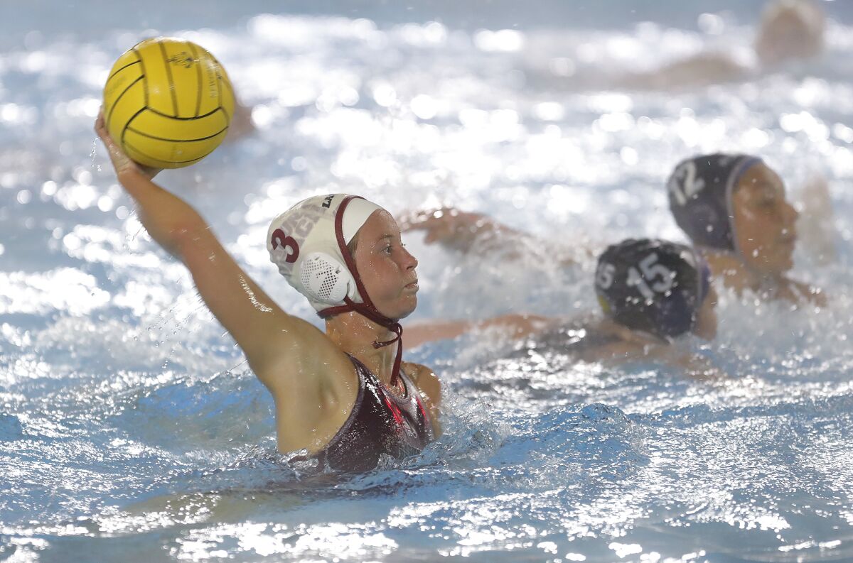 Cleo Washer (3) of Laguna Beach played solid defense against San Marcos on Saturday.