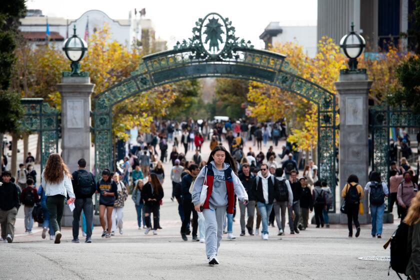 BERKELEY, CA - NOVEMBER 04: Sproul Plaza at the University of California at Berkeley on November 4, 2022 in Berkeley, California. UC-Berkeley, with about 45,000 students, is one of the most prestigious institutions in public higher education. Like other public universities in the state, UC-Berkeley must follow a California law, approved in 1996, that prohibits the consideration of race in admissions. The Supreme Court is considering ending decades of precedent allowing race-conscious admission decisions at colleges and universities. (Photo by Marlena Sloss for The Washington Post via Getty Images)