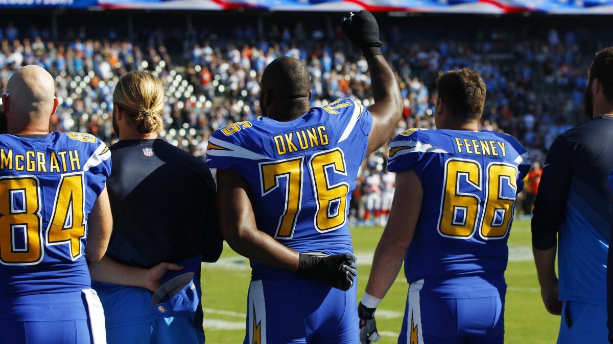 Chargers' Okung says many players 'frustrated' with NFL's new anthem policy  - The San Diego Union-Tribune