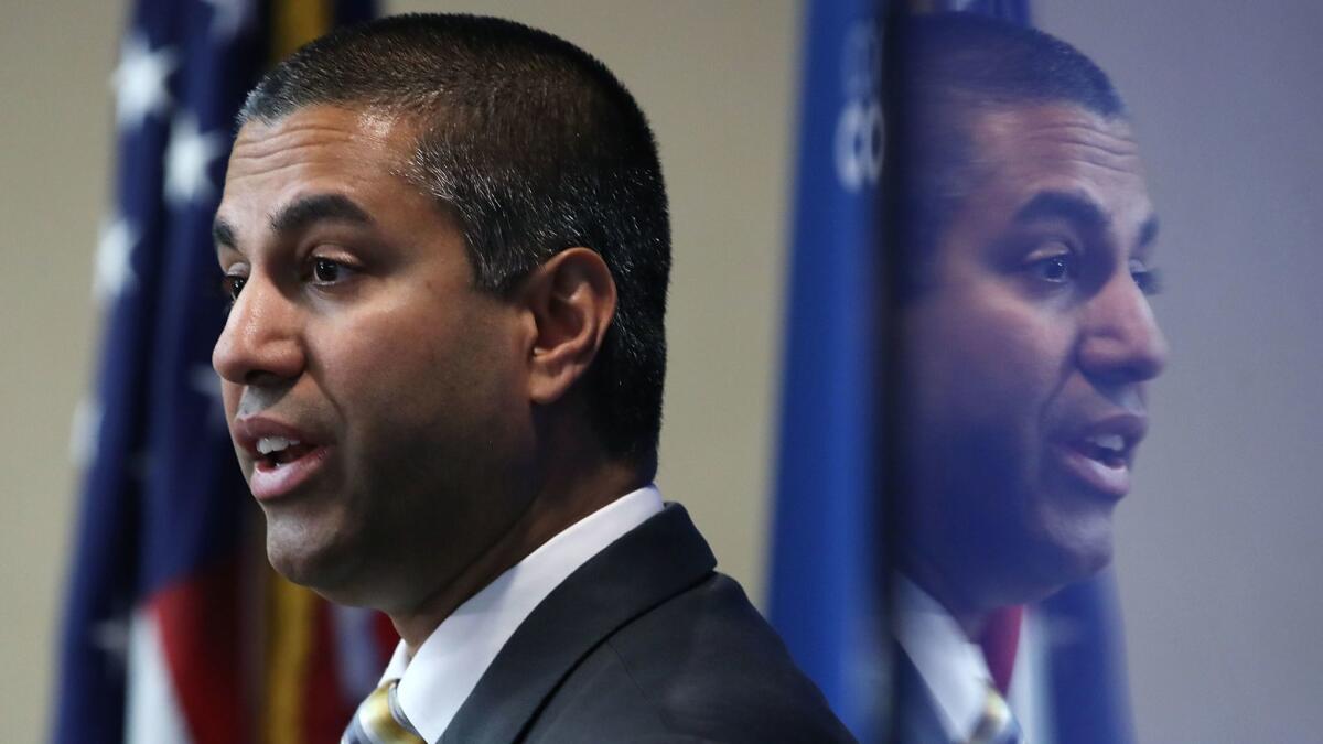 FCC Chairman Ajit Pai speaks at the National Press Club on Monday.