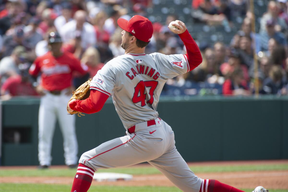 Angels starter Griffin Canning delivers a pitch in the fourth inning Sunday.
