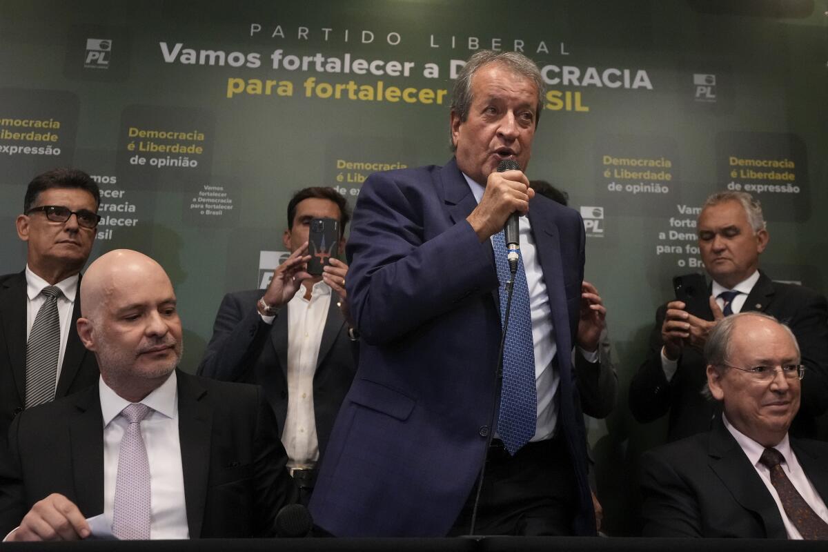 Valdemar Costa Neto, the leader of President Jair Bolsonaro's Liberal Party, speaks