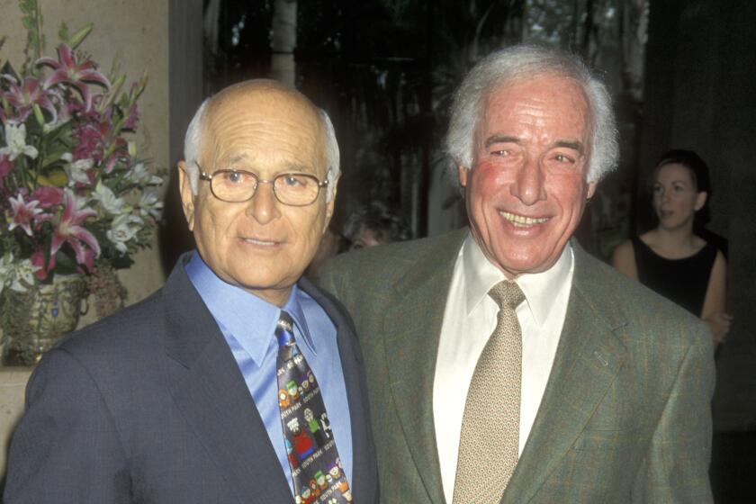 Writer/Producer Norman Lear and Director Bud Yorkin attend the Sixth Annual Women in Film Lucy Awards on September 17, 1999 at Beverly Hilton Hotel in Beverly Hills, California. (Photo by Ron Galella, Ltd./Ron Galella Collection via Getty Images)