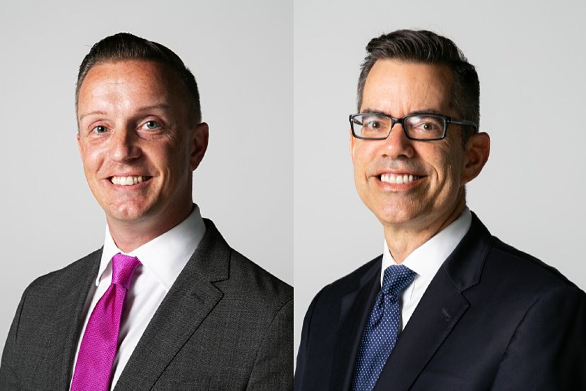 Chris Olsen, left and Stephen Whitburn, right, candidates for San Diego City Council, District 3