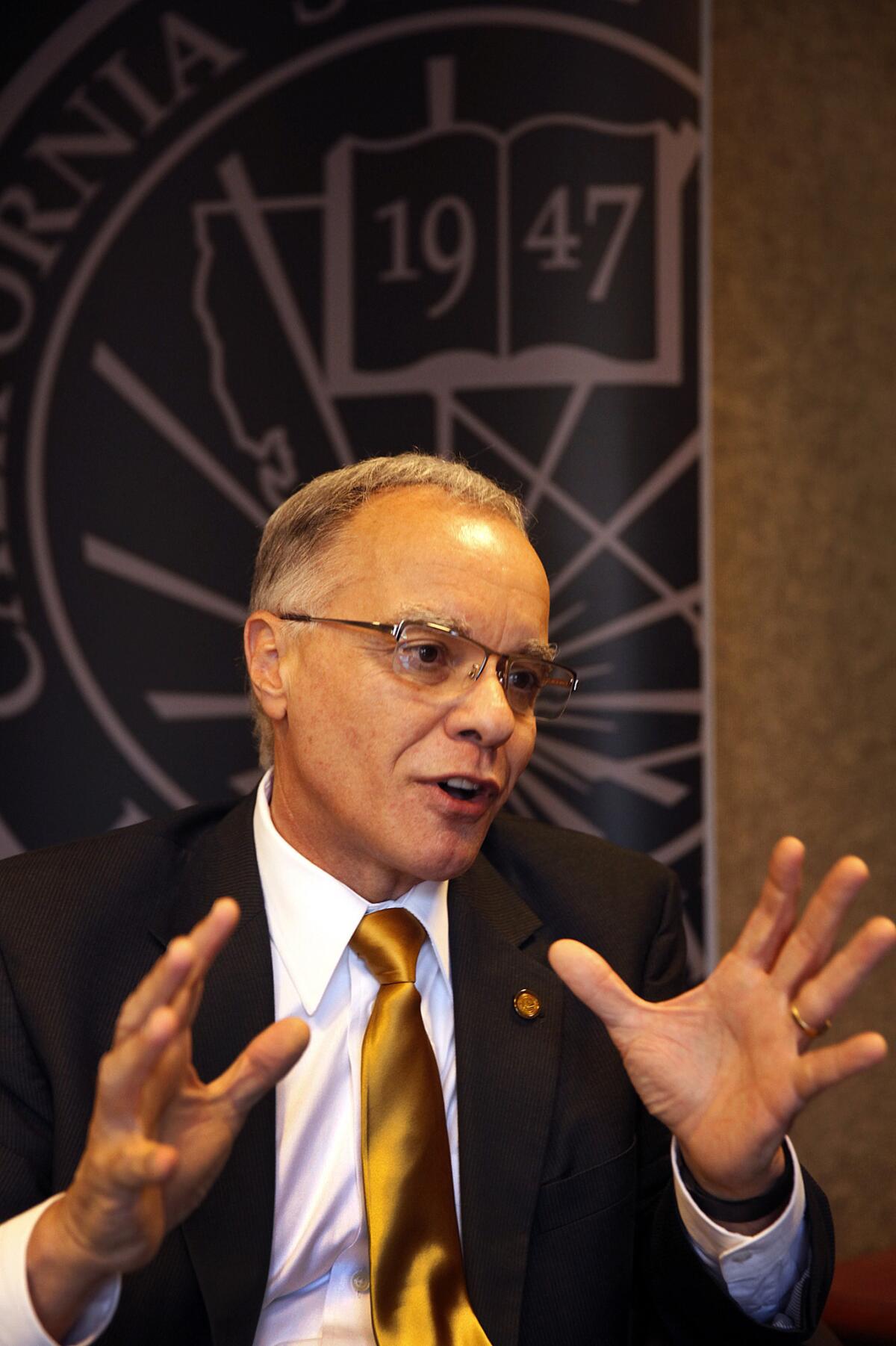 William Covino, president of Cal State L.A., which is among an increasing number of colleges developing ways to reduce the physical and psychological stress of attending college.