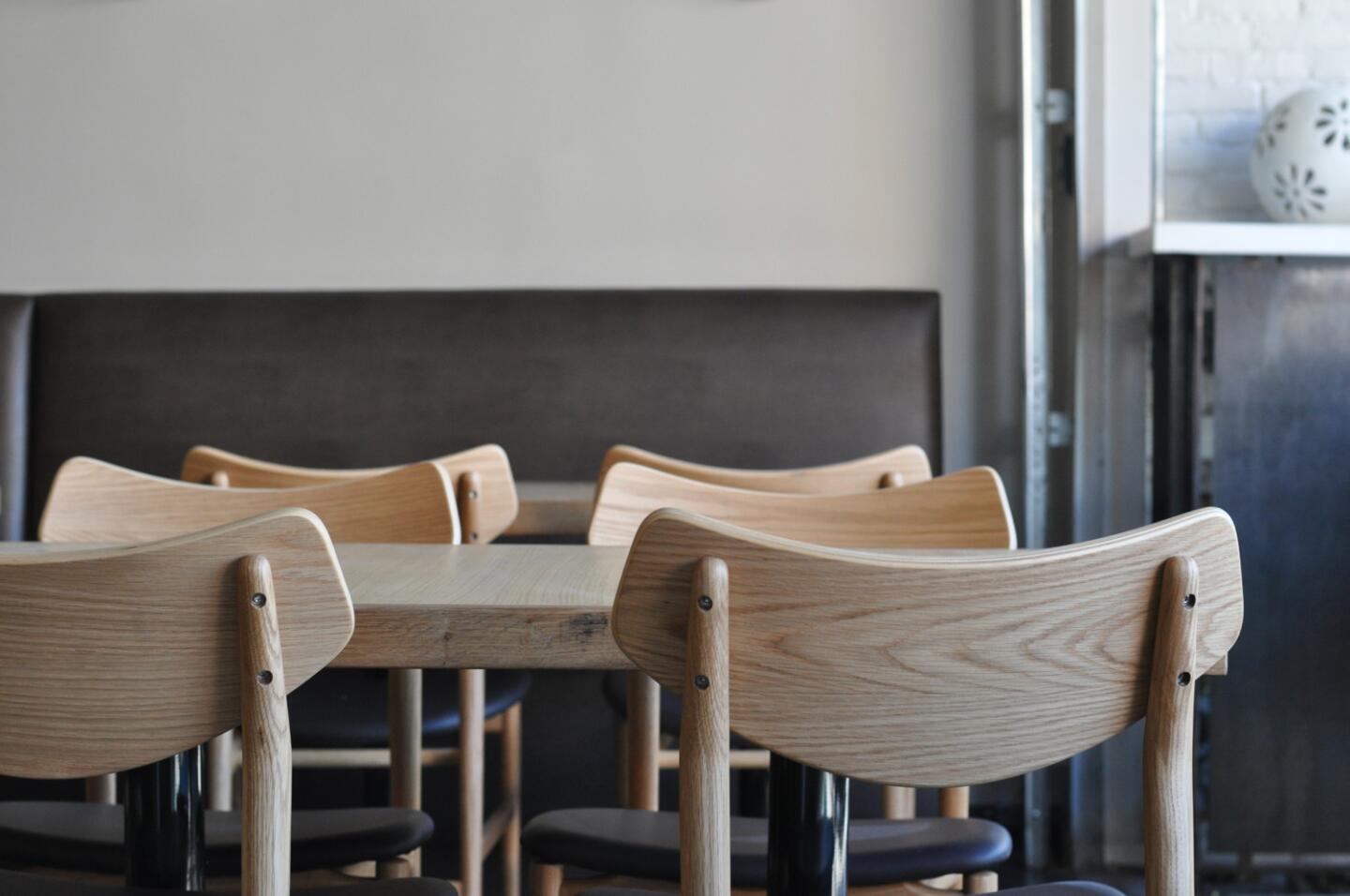 The pale wood chairs at Birch, Brendan Colliins' new Hollywood restaurant.
