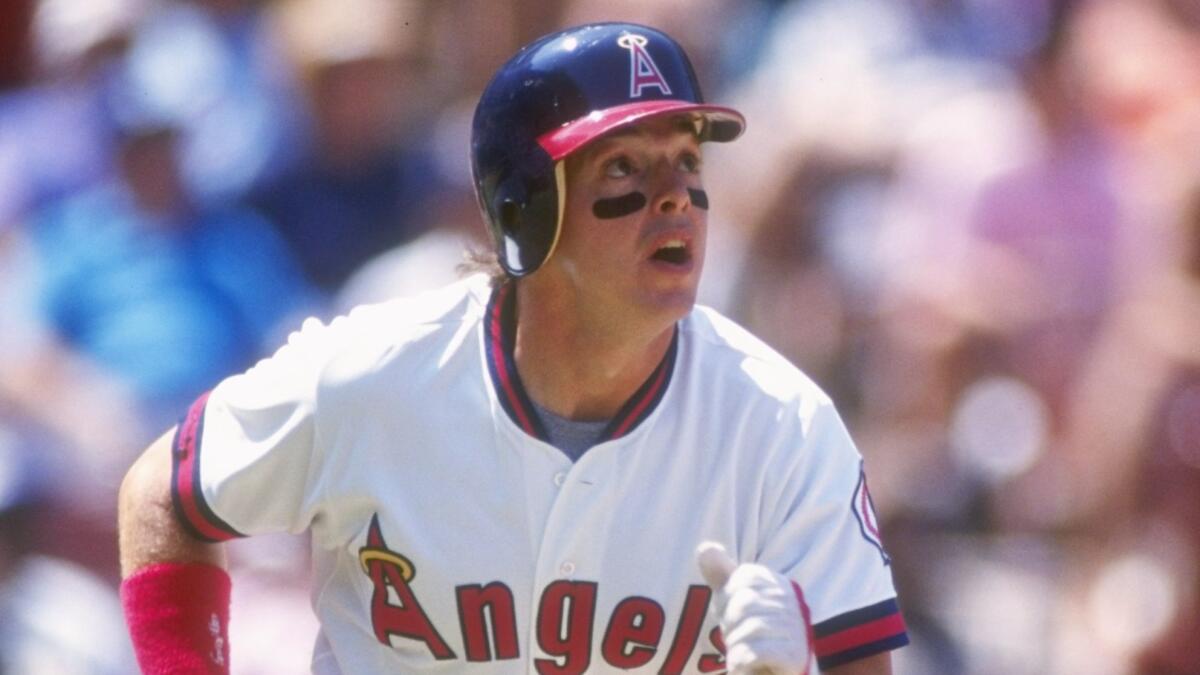 Wally Joyner hits a home run for the Angels in 1991.