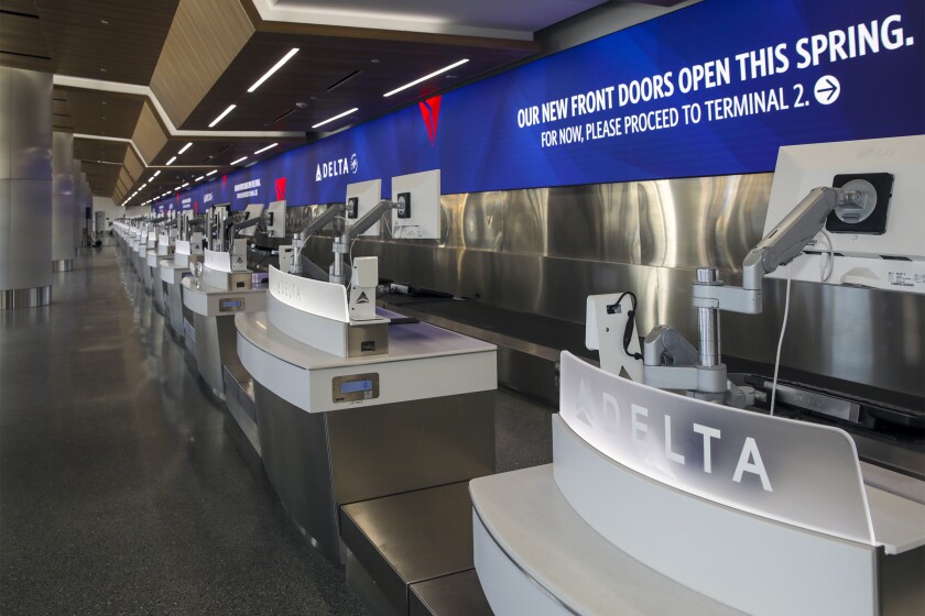 A row of worker stations in Delta's new LAX terminal