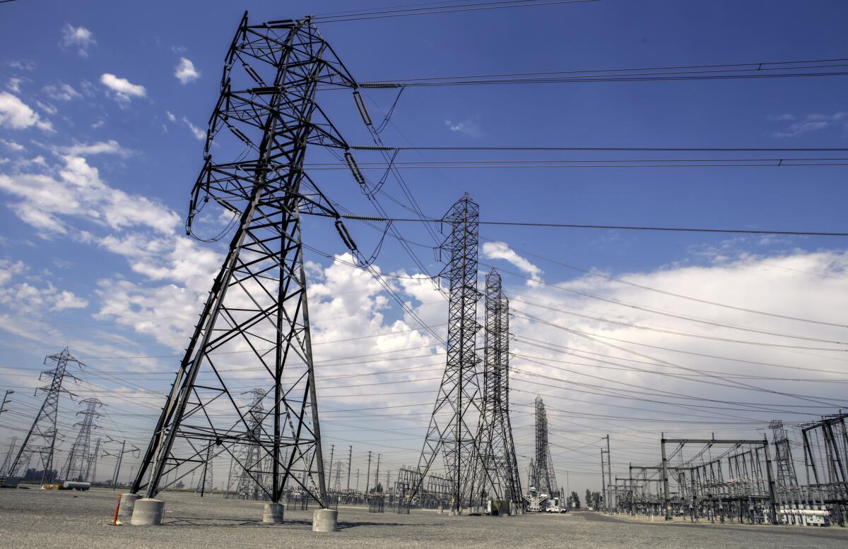 Electricity distribution lines are seen at Southern California Edison's grid control center.