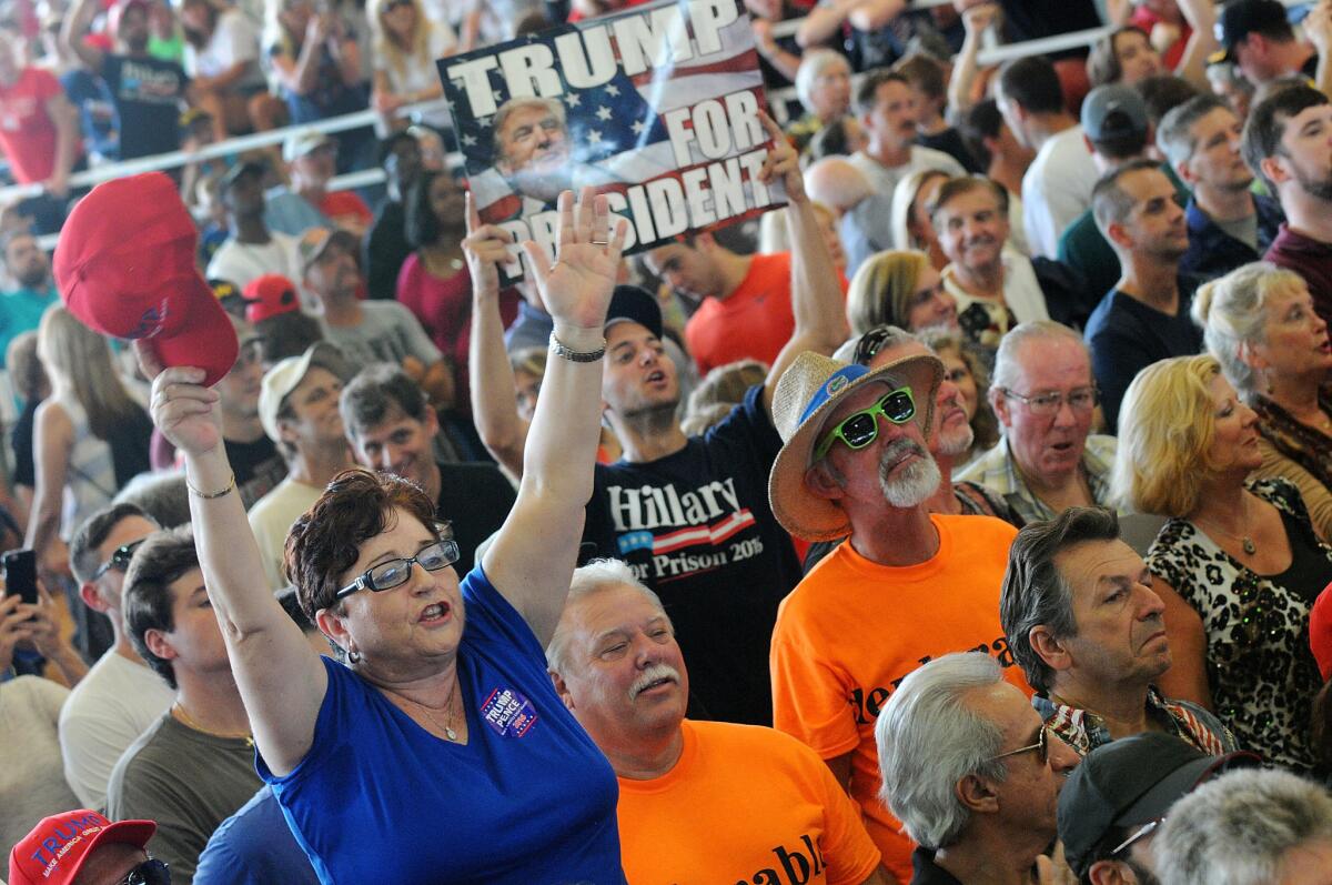 Supporters attend a rally for Donald Trump on October 12, 2016, in Ocala, Fla.