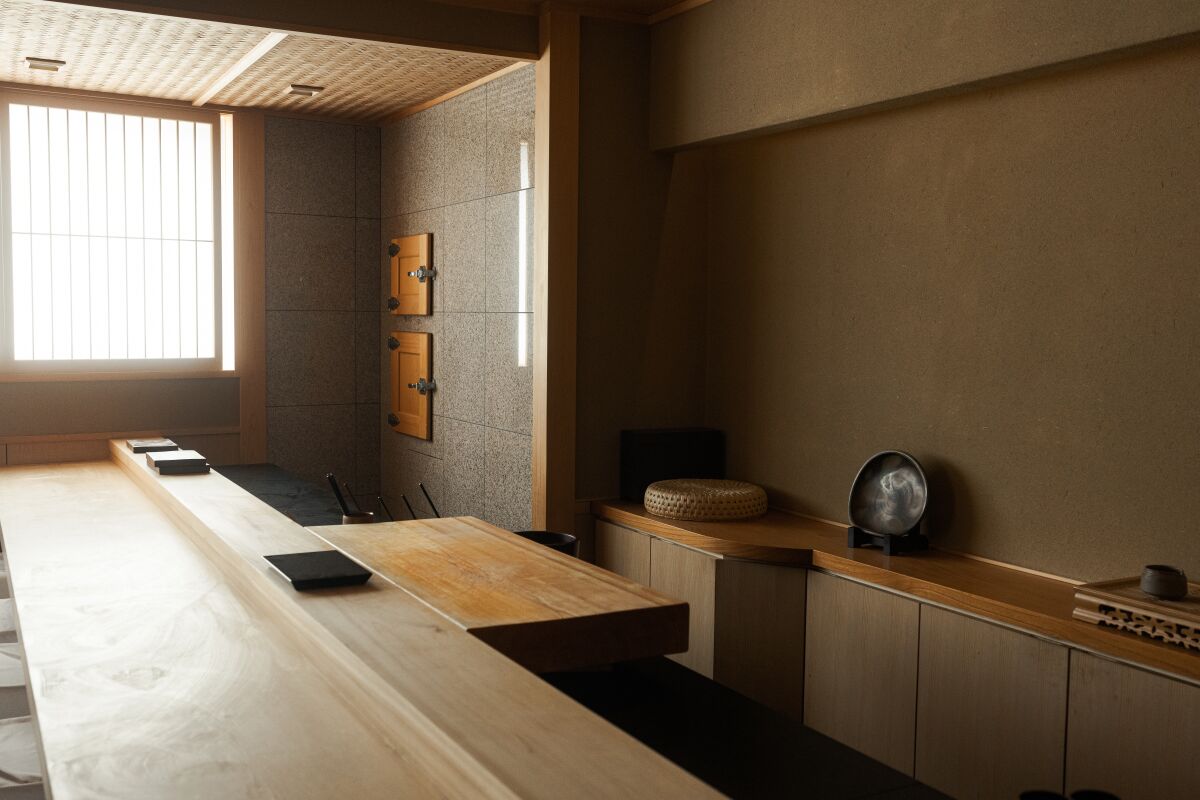 Interior of Ebisu Endo, a sushi restaurant in Japan.