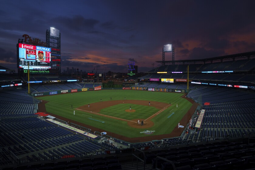 A view of Citizens Bank Park as the sun sets.