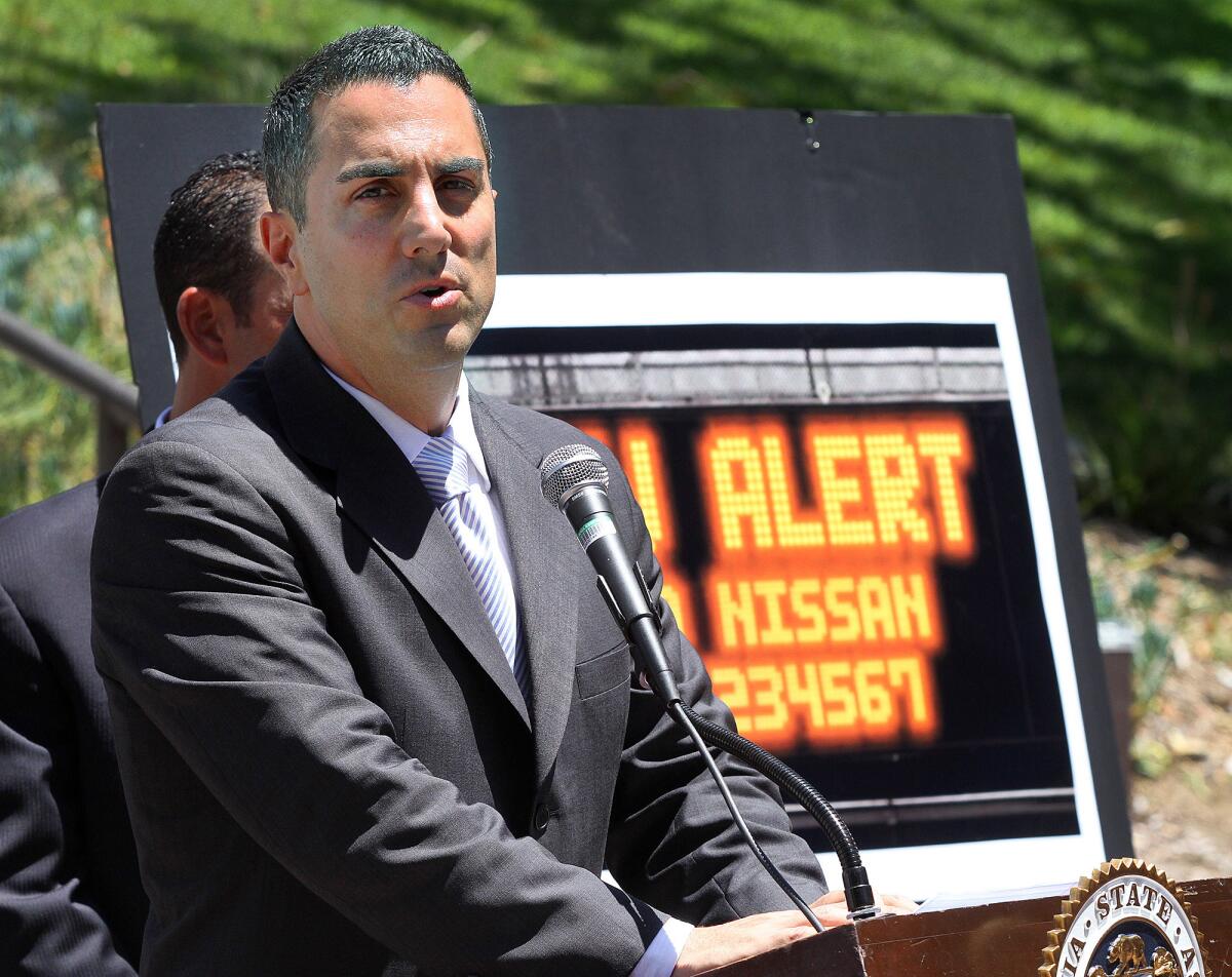 In this July 2014 file photo, California Assemblyman Mike Gatto speaks at a press conference introducing Assembly Bill 47 and Assembly Bill 1532 which enforces broader and stiffer hit-and-run laws in California in front of Los Angeles City Hall. Gov. Jerry Brown this week signed Assembly Bill 8 into law. Starting in January, local law enforcement agencies will be able to tap into the state’s existing network of digital freeway signs to push out information — only when enough is available — about suspected hit-and-run vehicles and drivers when the collision results in a fatality or serious bodily injury.