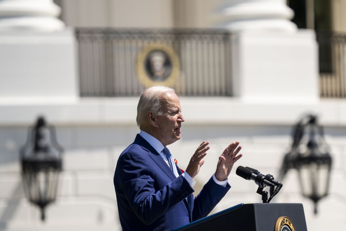 President Biden speaks during a White House event