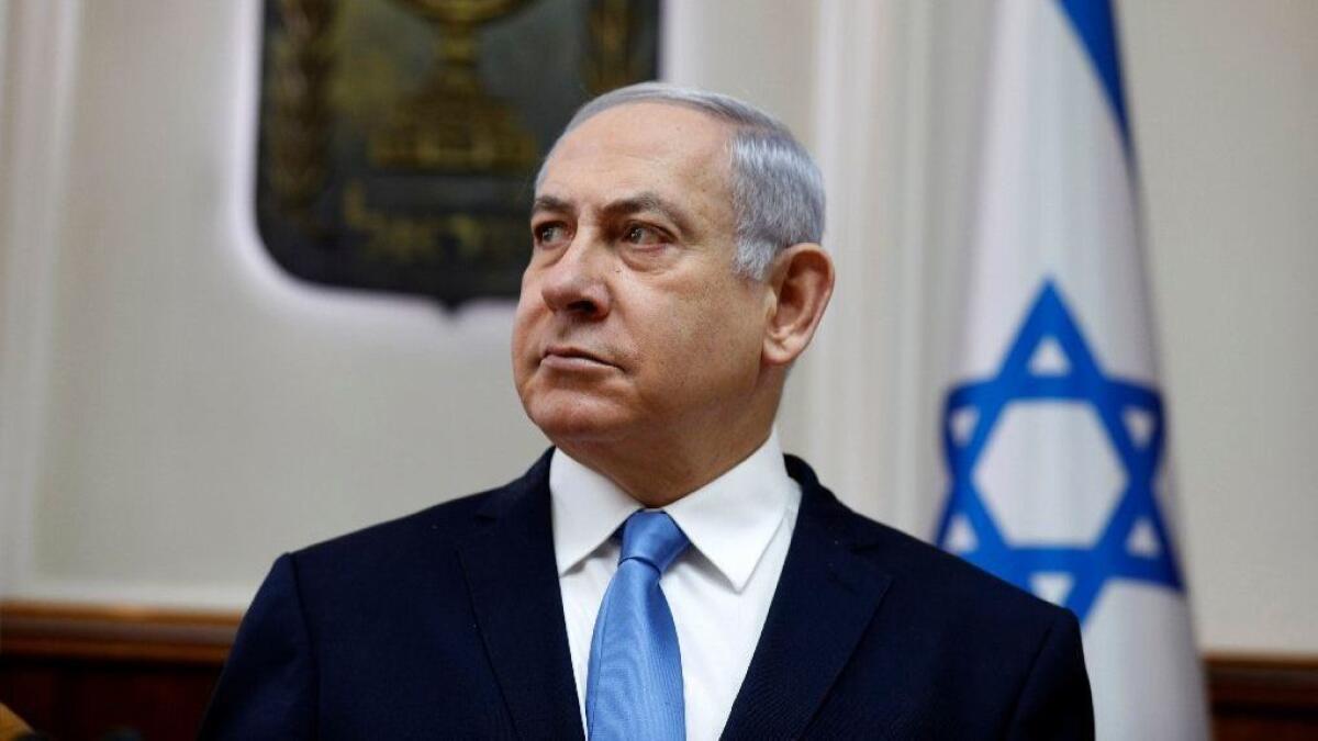 Israeli Prime Minister Benjamin Netanyahu leads a meeting at his Jerusalem office on Sunday.