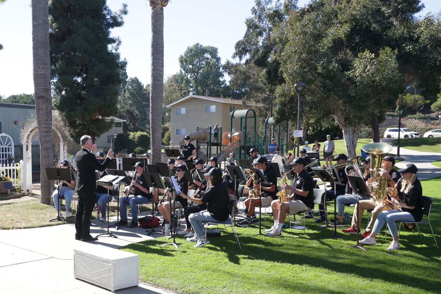 The Santa Fe Christian School Band, under the direction of David Hall, plays at the 2021 Solana Beach Veterans Day Program