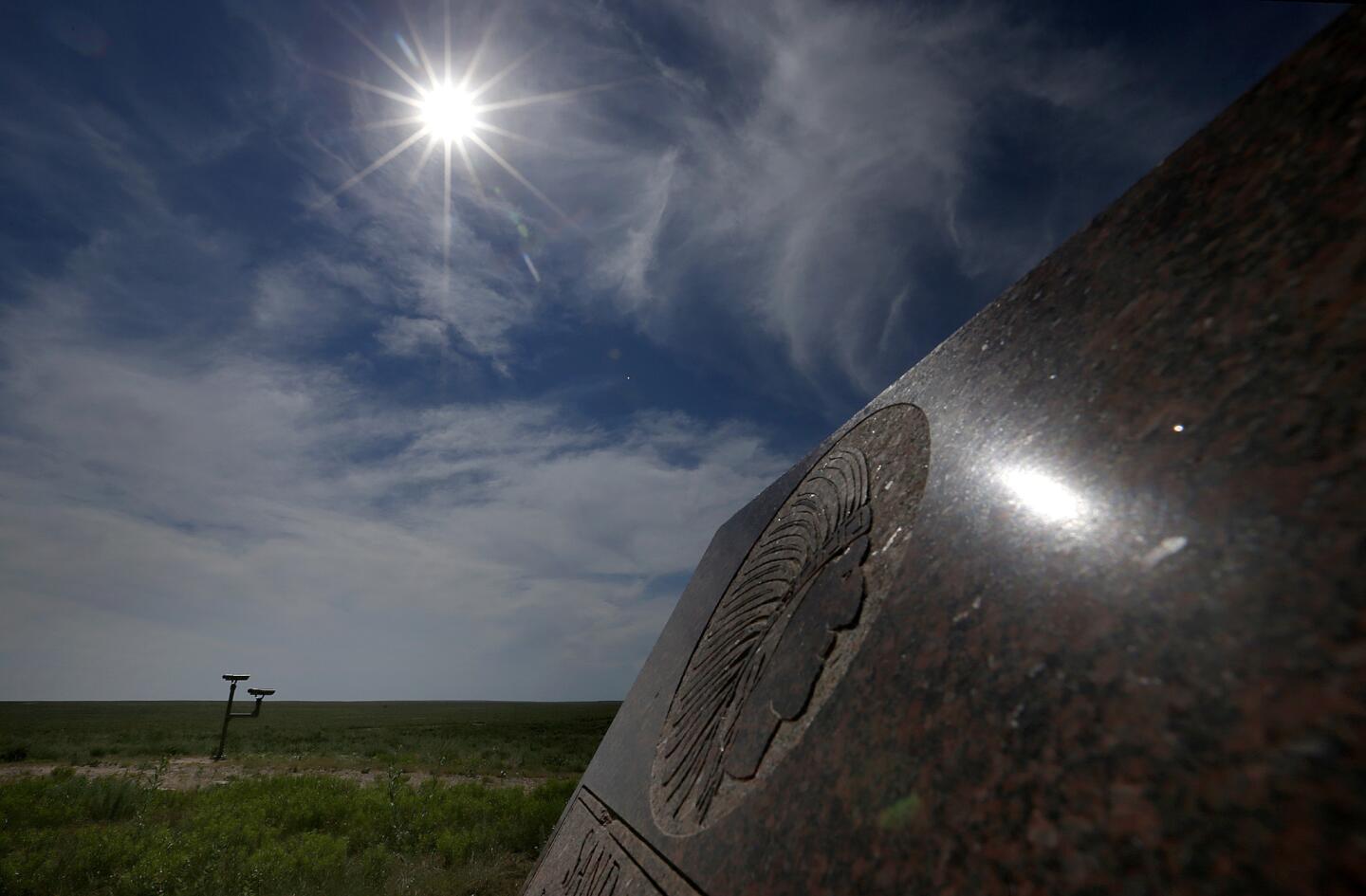 A knee-high memorial marks the Sand Creek Massacre National Historic Site near Eads, Colo.