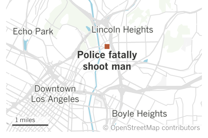 A map of northeast Los Angeles shows where police fatally shot a man in Lincoln Heights