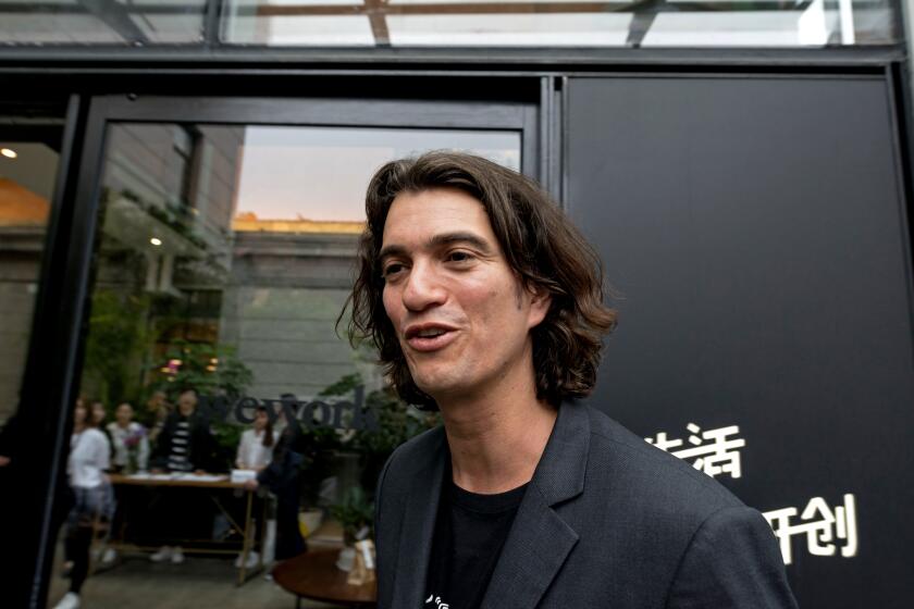 SHANGHAI, CHINA - APRIL 12: Adam Neumann, co-founder and chief executive officer of WeWork, speaks during a signing ceremony at WeWork Weihai Road flagship on April 12, 2018 in Shanghai, China. World's leading co-working space company WeWork will acquire China-based rival naked Hub for 400 million U.S. dollars. (Photo by Jackal Pan/Visual China Group via Getty Images)