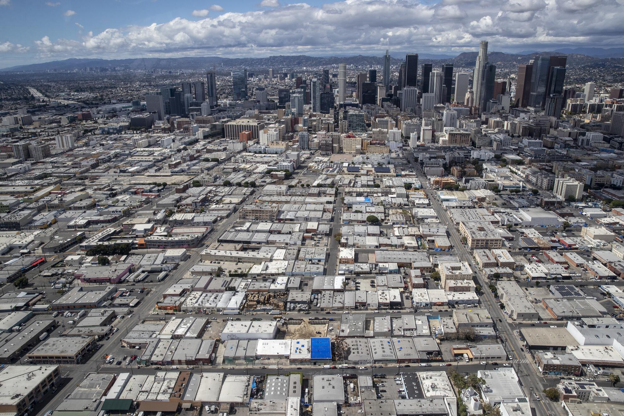 Aerial view of the fashion district near downtown Los Angeles