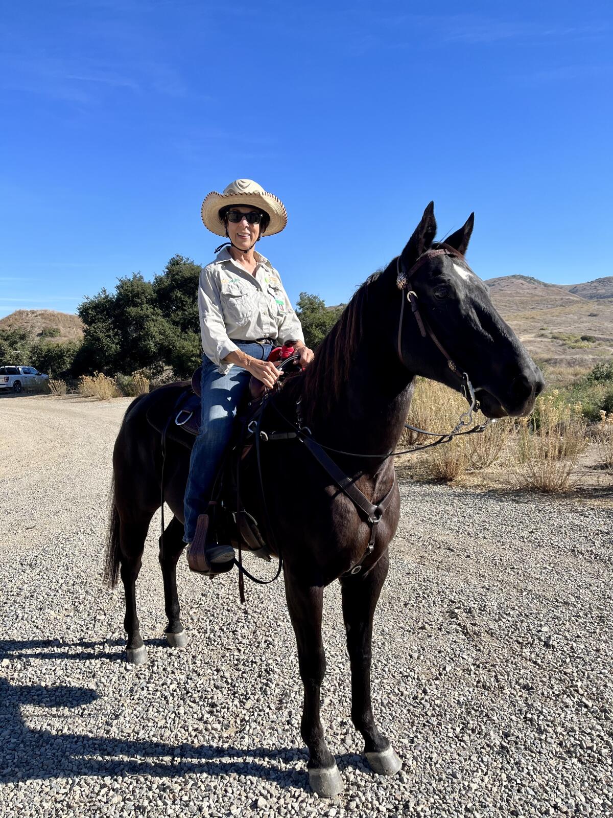 An OC Parks docent and her horse, Jessie, at Gypsum Canyon Wilderness.
