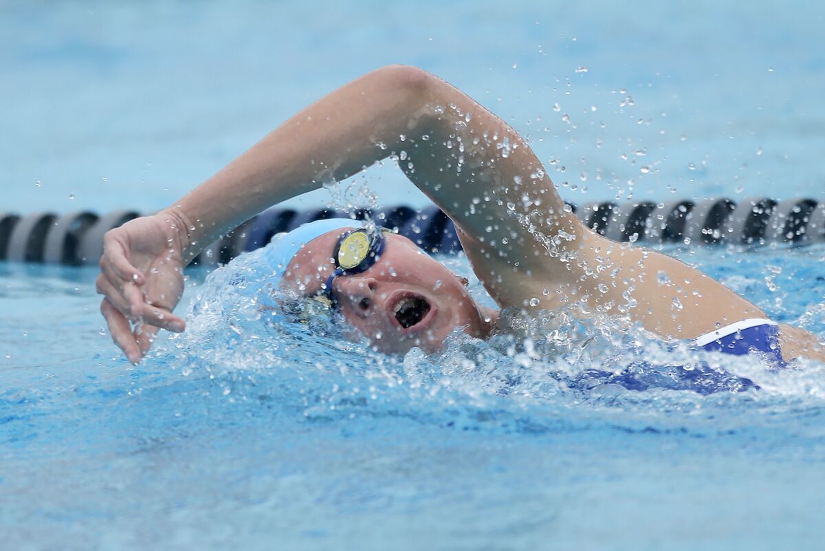 Alexandra Milisavljevic of Corona del Mar swims the girls' 200-yard IM during Tuesday's Battle of the Bay meet.